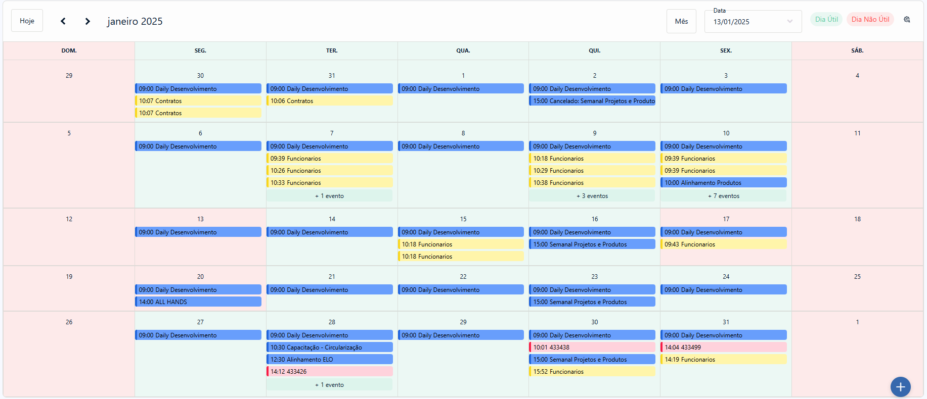 Visualização do calendario