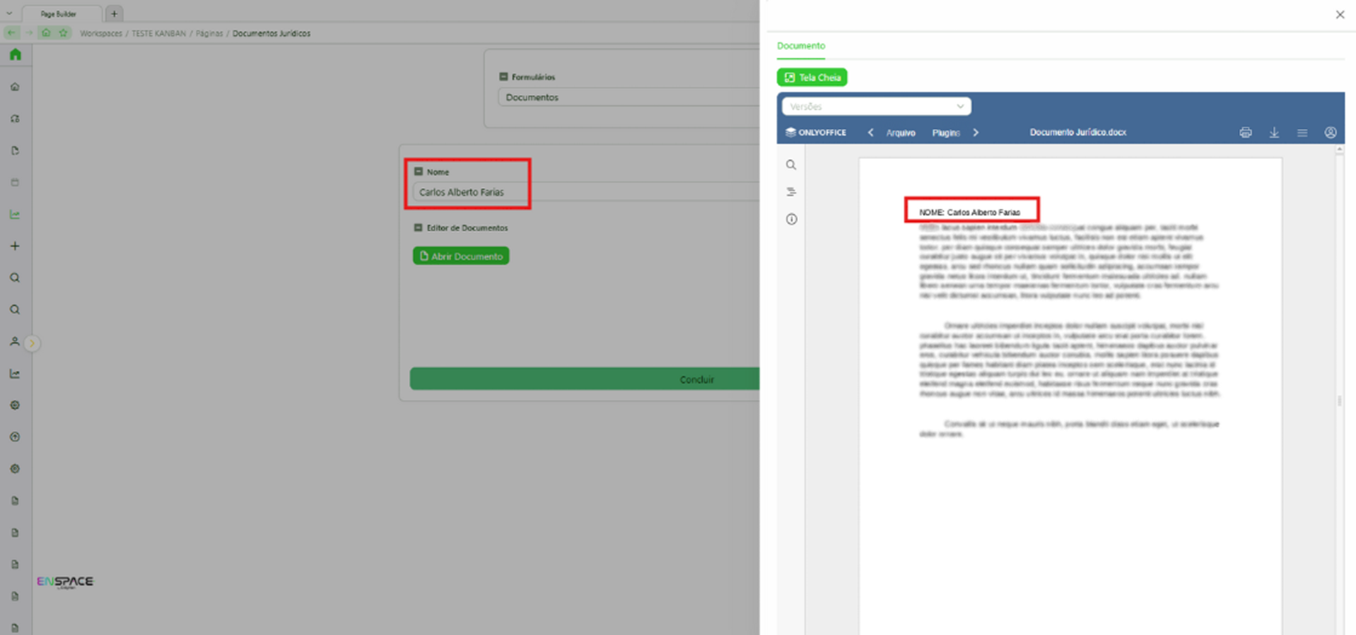 Visualização do campo editor de doc