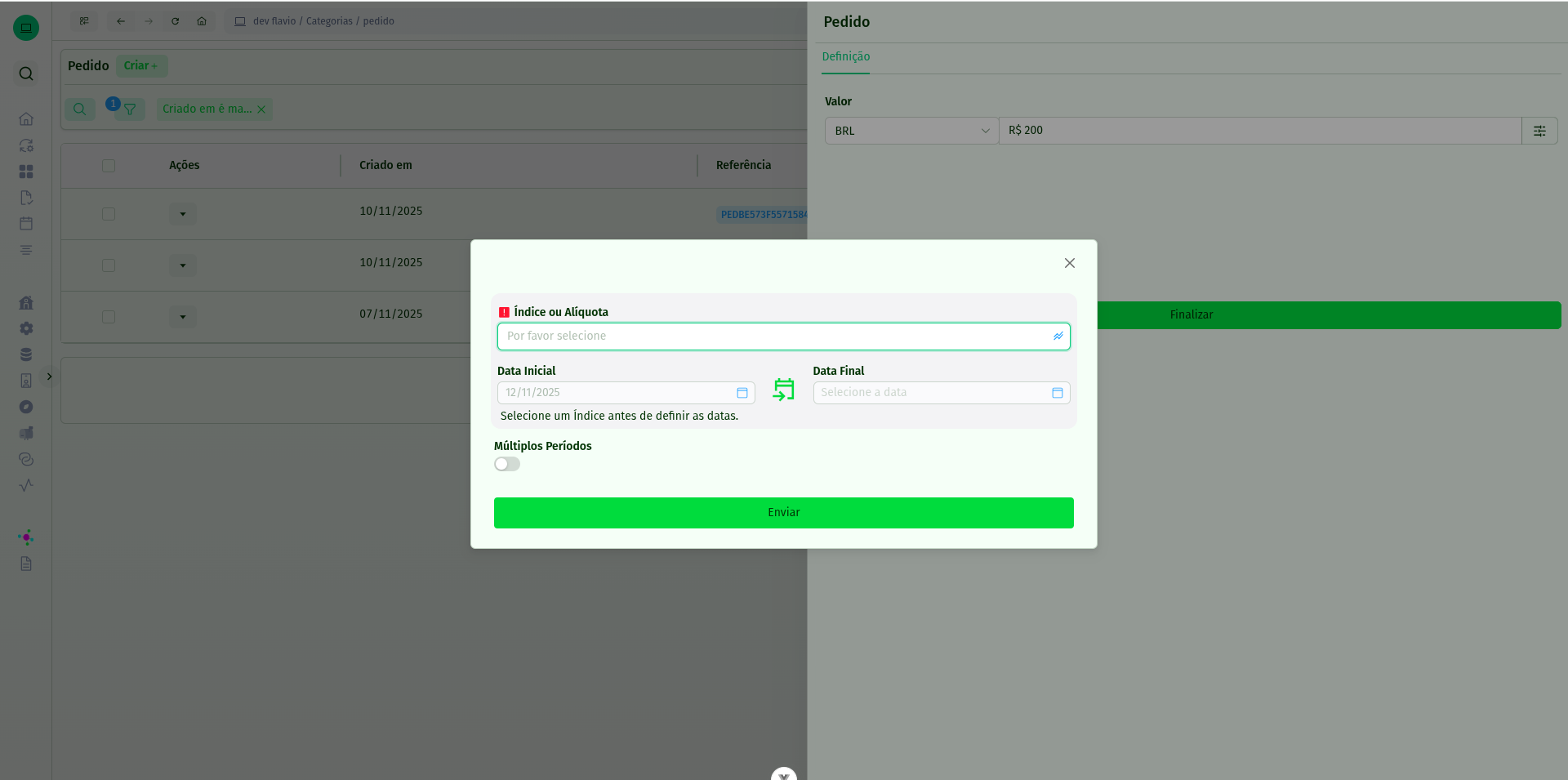 Configuração de períodos de correção