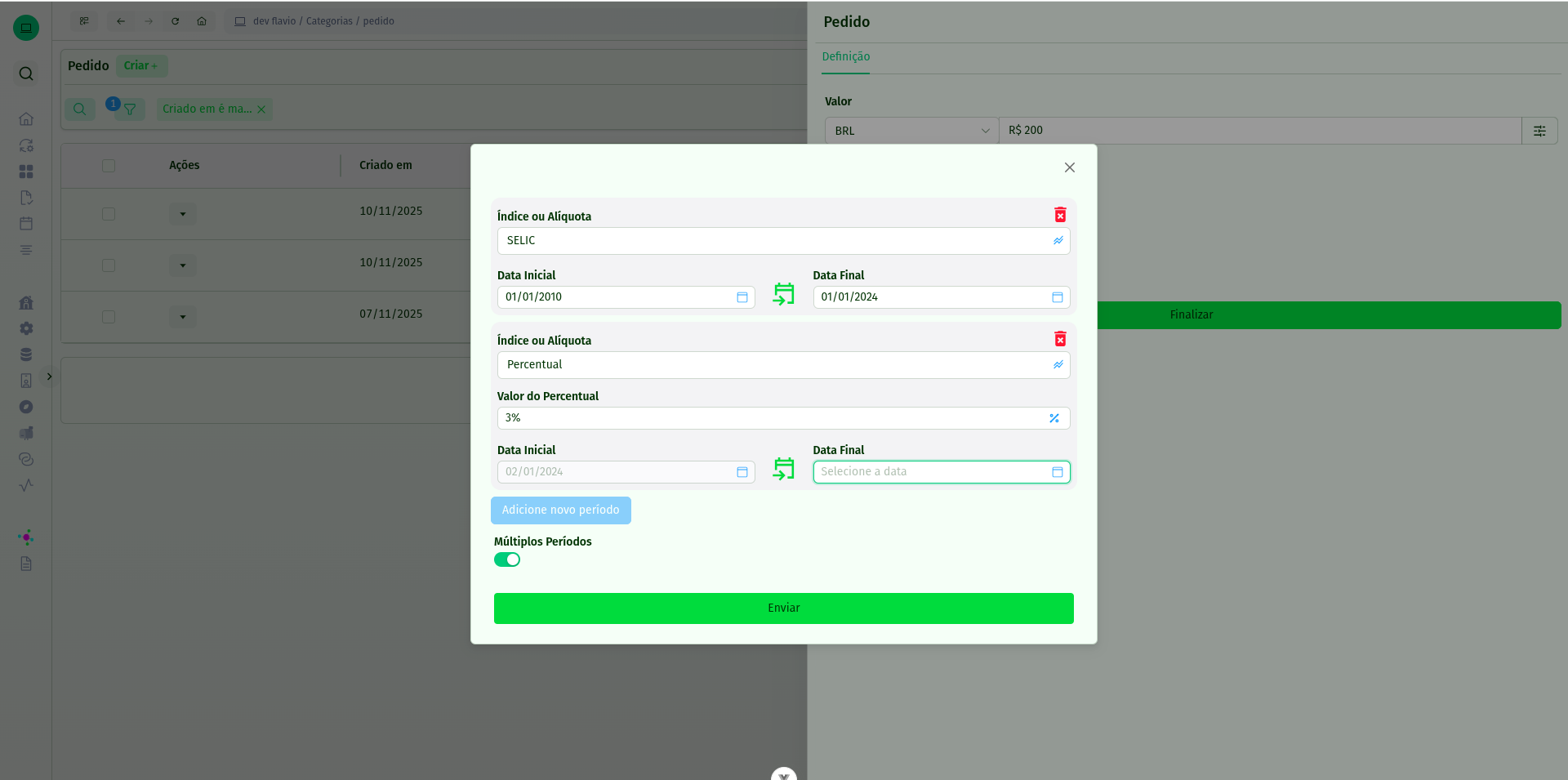 Múltiplos períodos de correção