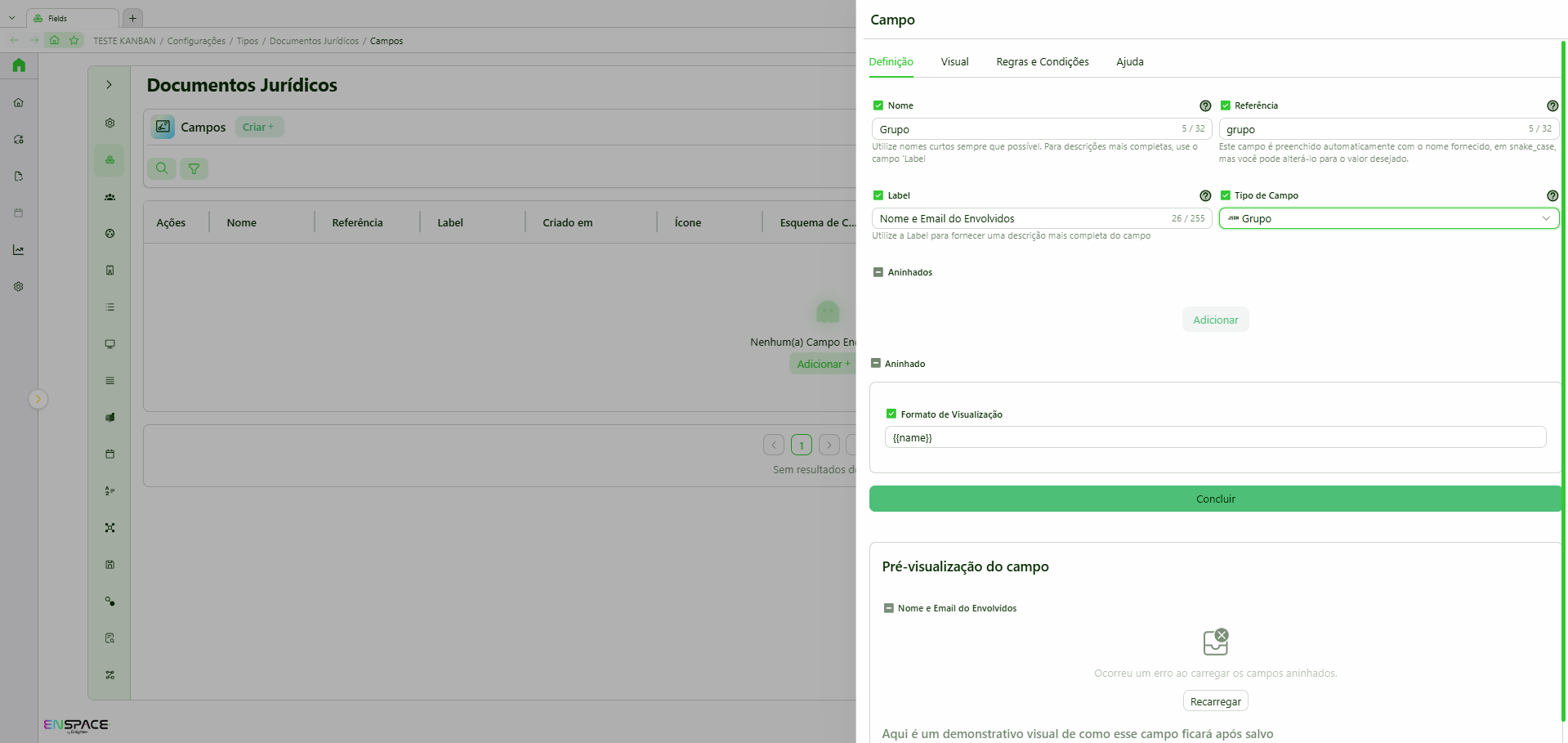 Configuração do campo Grupo