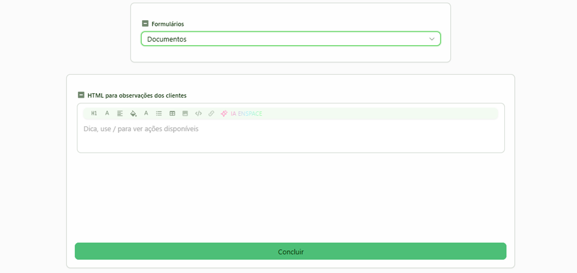 Visualização do campo HTML em um formulário