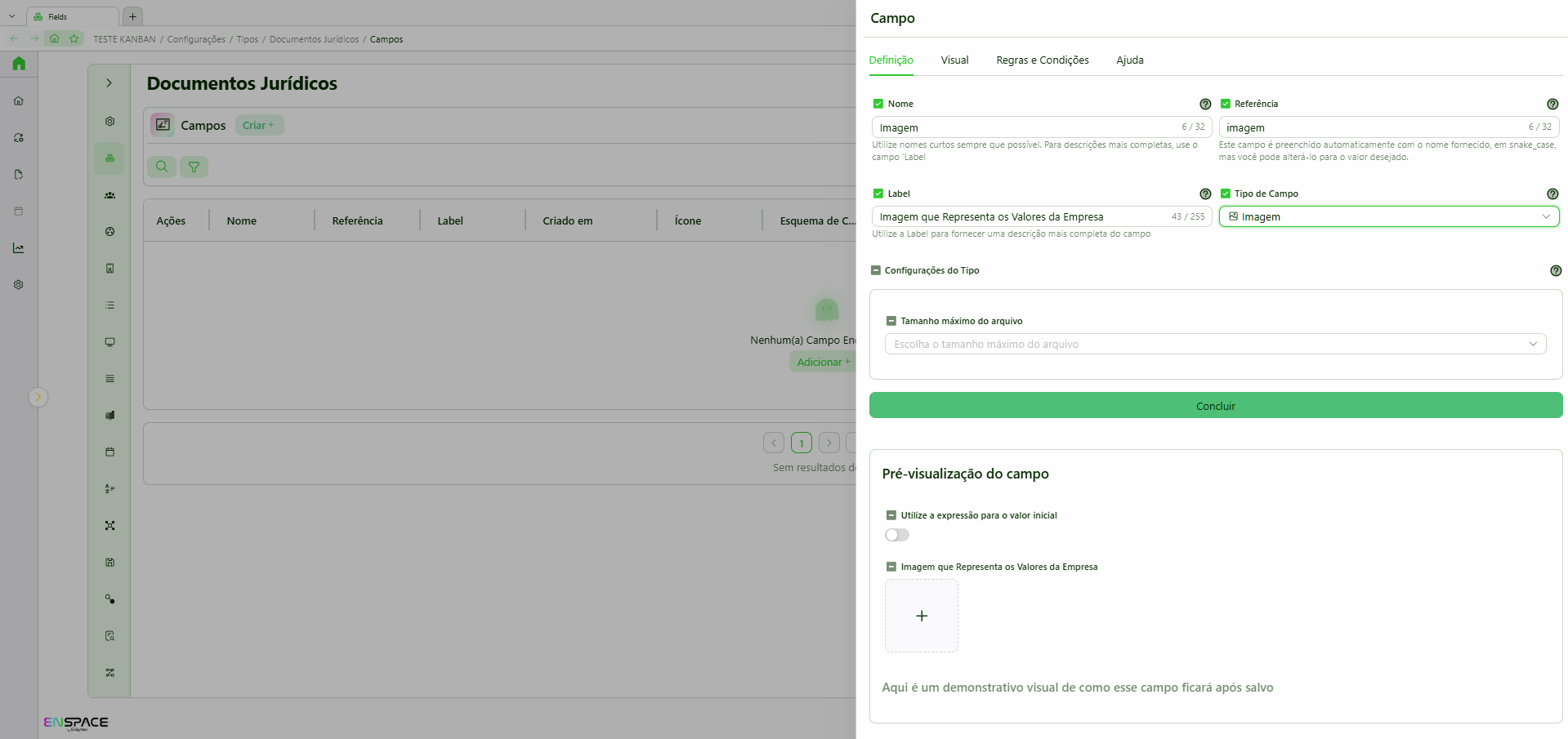 Configuração do campo Imagem