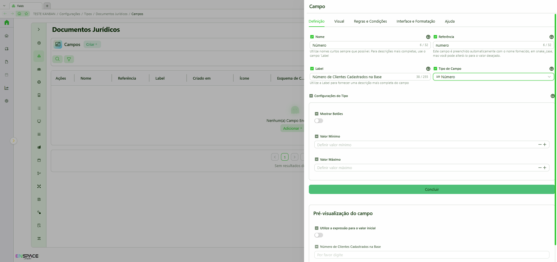 Configuração do campo Número