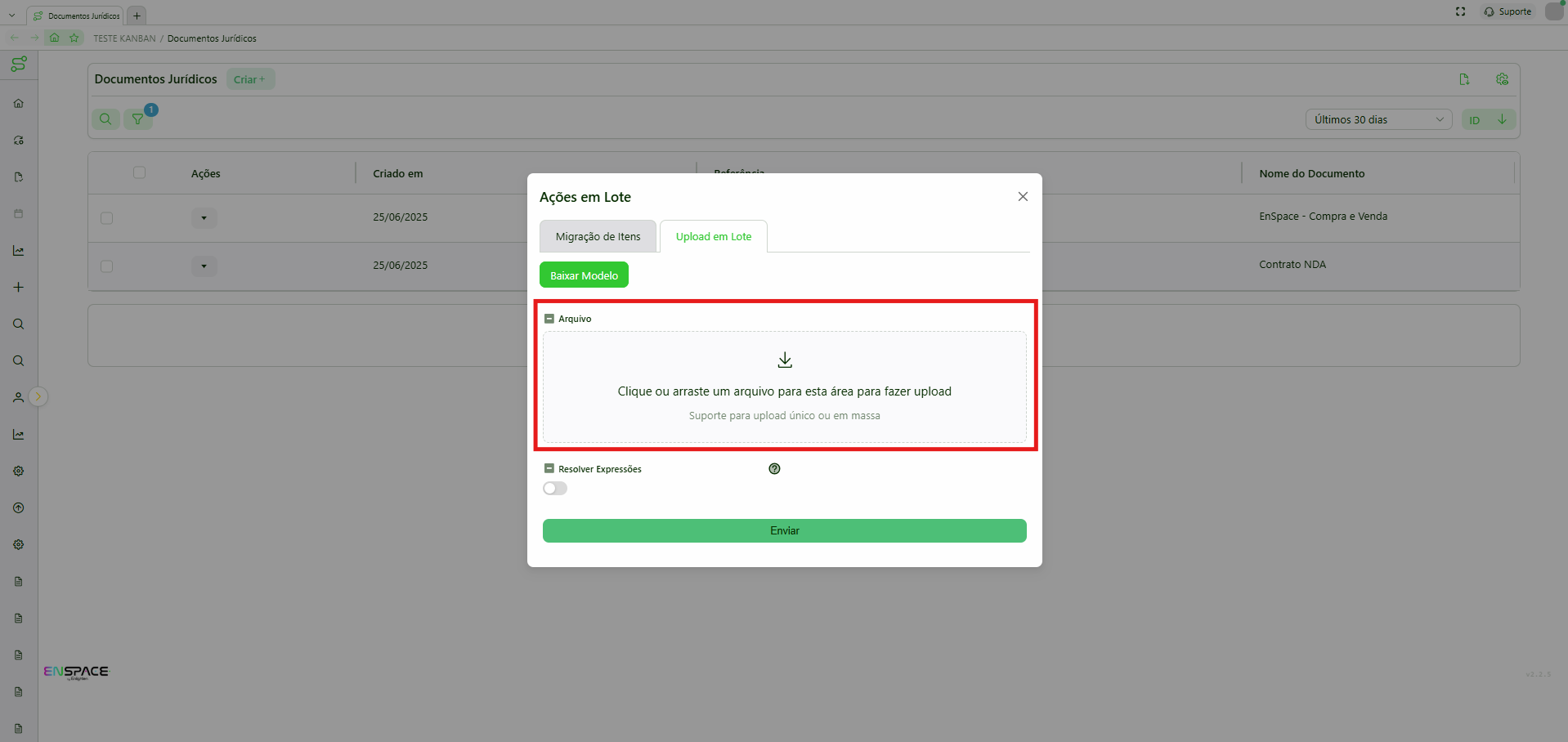 Upload do arquivo preenchido